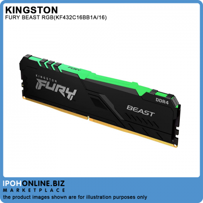 Kingston FURY Beast 16GB DDR4 3200 RGB Gaming Desktop RAM AMD Intel XMP Certified - KF432C16BB1A/16