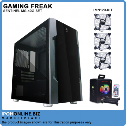 Gaming Freak SENTINEL MG-40G Premium Middle Tower Gaming Case - Tempered Glass Edition + Gaming Freak LED Fan