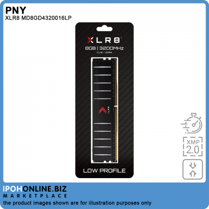 PNY XLR8 8GB DDR4 3200 Low Profile Desktop Gaming RAM - XMP 2.0 PNY XLR8 8GB DDR4 3200 Low Profile Desktop Gaming RAM - XMP 2.0