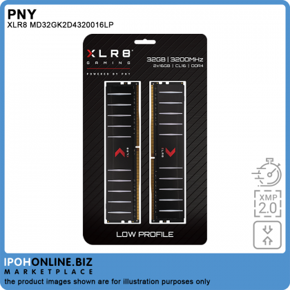 PNY XLR8 32GB DDR4 3200 2 x 16GB Low Profile Desktop Gaming RAM - XMP 2.0
