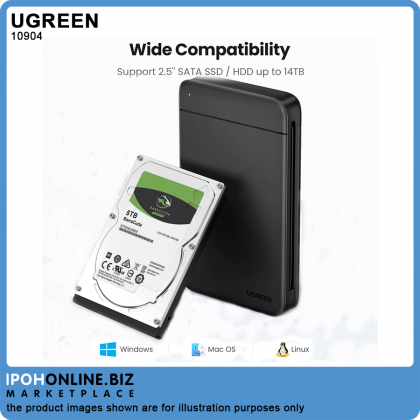 UGREEN USB-C to 2.5 inch External Hard Drive Enclosure - Built-in Cable