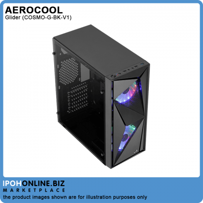 AeroCool Glider COSMO-G-BK-V1 Black ATX Casing - 2 x Front LED Fan Included AeroCool Glider COSMO-G-BK-V1 Black ATX Casing - 2 x Front LED Fan Included
