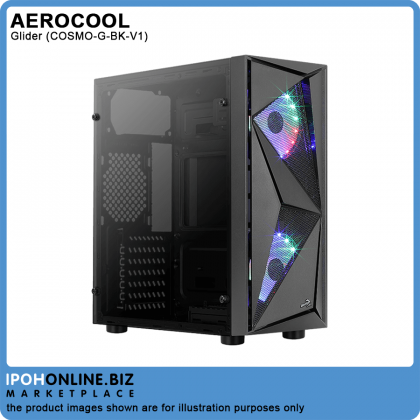AeroCool Glider COSMO-G-BK-V1 Black ATX Casing - 2 x Front LED Fan Included AeroCool Glider COSMO-G-BK-V1 Black ATX Casing - 2 x Front LED Fan Included