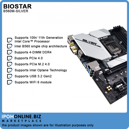 BIOSTAR B560M-SILVER Intel B560 LGA 1200 DDR4 M.2 HDMI DVI DP Micro ATX Motherboard