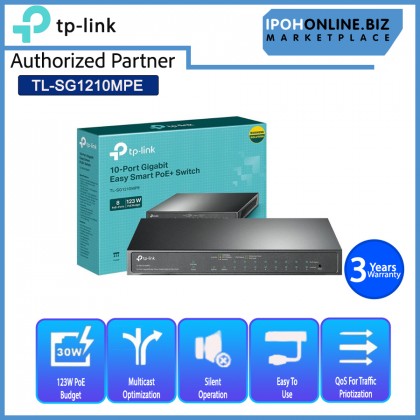 TP-Link TL-SG1210MPE 10-Port Gigabit Easy Smart Switch Support PoE Power up to 123W with 8-Port PoE+
