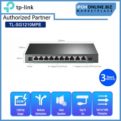 TP-Link TL-SG1210MPE 10-Port Gigabit Easy Smart Switch Support PoE Power up to 123W with 8-Port PoE+