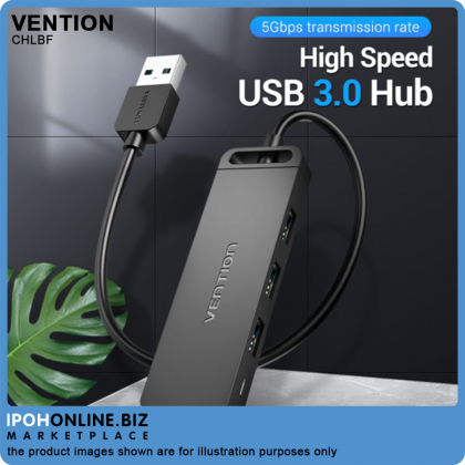 VENTION 4-Port USB 3.0 Hub With Power Supply 1M (Black) VENTION 4-Port USB 3.0 Hub With Power Supply 1M (Black)