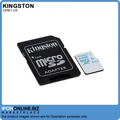 Kingston 64 GB microSD Action Camera UHS-I U3 for GoPro and Drone SDCAC with SD Adapter - SDCAC/64GB