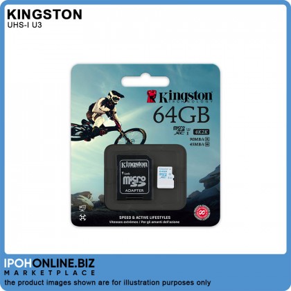 Kingston 64 GB microSD Action Camera UHS-I U3 for GoPro and Drone SDCAC with SD Adapter - SDCAC/64GB
