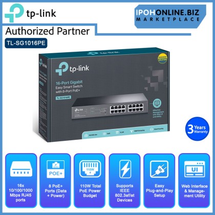 TP-Link 16-Port Gigabit Desktop/Rackmount PoE+ Easy Smart Switch With 8 PoE+ ports TP-Link 16-Port Gigabit Desktop/Rackmount PoE+ Easy Smart Switch With 8 PoE+ ports