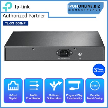 TP-LINK TL-SG1008MP 8 Port Gigabit Desktop Rackmount Network Switch with 8 Port PoE+ 153W Power