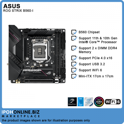 ASUS ROG STRIX B560-I 11th & 10th Gen Intel LGA 1200 DDR4 5333 HDMI DP Mini-ITX Gaming WiFi Motherboard