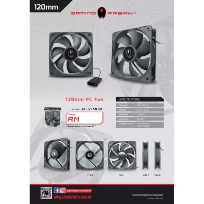 AVF Gaming Freak GF-12FAN-BK 12CM 12V 0.15A 1200RPM Connector 4 Pin Casing Fan AVF Gaming Freak GF-12FAN-BK 12CM 12V 0.15A 1200RPM Connector 4 Pin Casing Fan