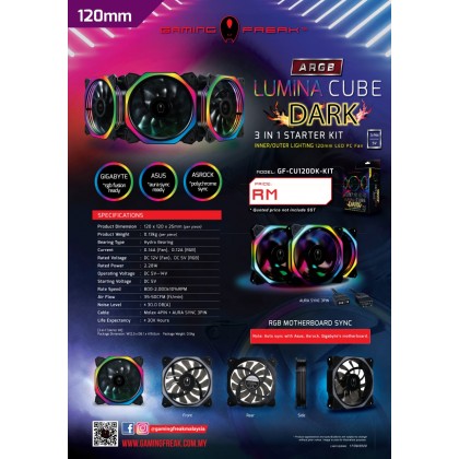 Gaming Freak GF-CU120DK-KIT Lumina Cube Dark 3-IN-1 Starter Kit 12cm LED Fan