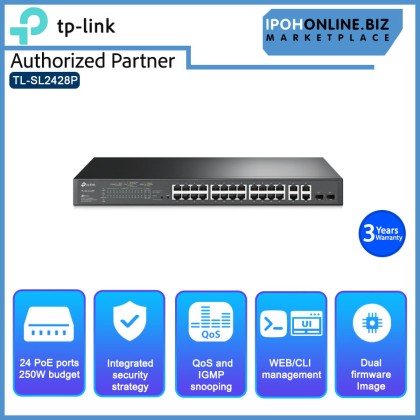 TP-Link TL-SL2428P JetStream 24-Port 10/100Mbps + 4-Port Gigabit Smart PoE+ Switch