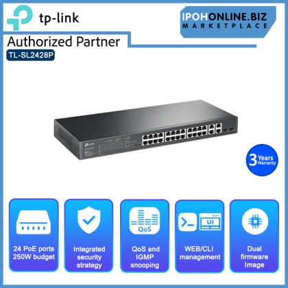 TP-Link TL-SL2428P JetStream 24-Port 10/100Mbps + 4-Port Gigabit Smart PoE+ Switch