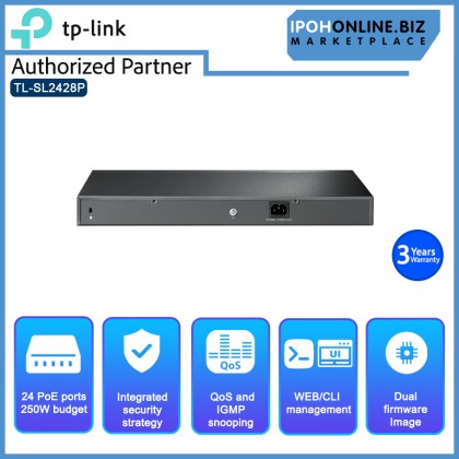 TP-Link TL-SL2428P JetStream 24-Port 10/100Mbps + 4-Port Gigabit Smart PoE+ Switch