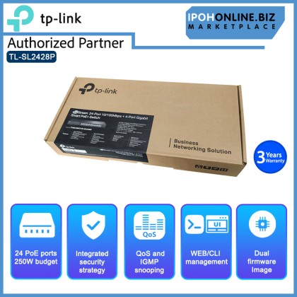 TP-Link TL-SL2428P JetStream 24-Port 10/100Mbps + 4-Port Gigabit Smart PoE+ Switch