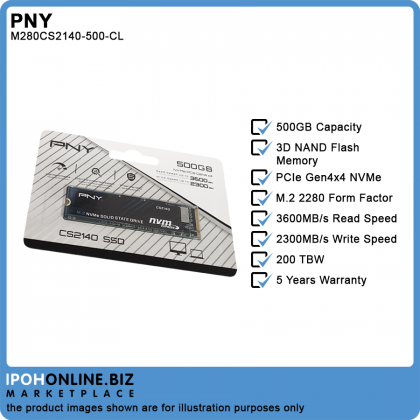 PNY CS2140 500GB M.2 2280 NVMe PCIe GEN4 X4 SSD