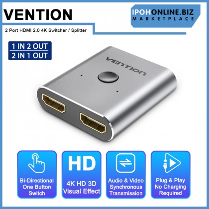Vention 2 Port HDMI 2.0 4K 60Hz Bi-Direction 1 In 2 Out / 2 In 1 Out Switcher / Splitter For Projector Display Computer Laptop