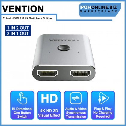 Vention 2 Port HDMI 2.0 4K 60Hz Bi-Direction 1 In 2 Out / 2 In 1 Out Switcher / Splitter For Projector Display Computer Laptop