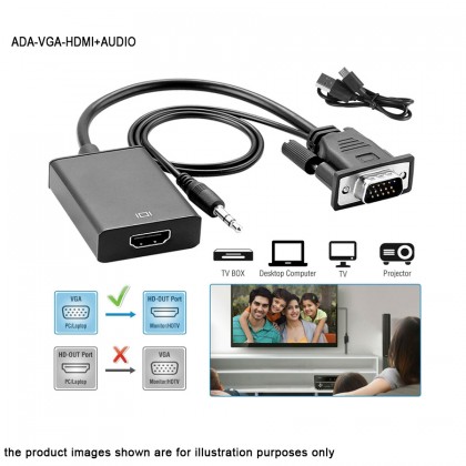 VGA Male To HDMI Output 1080P HD+ Audio TV AV HDTV Video Cable Converter Adapter