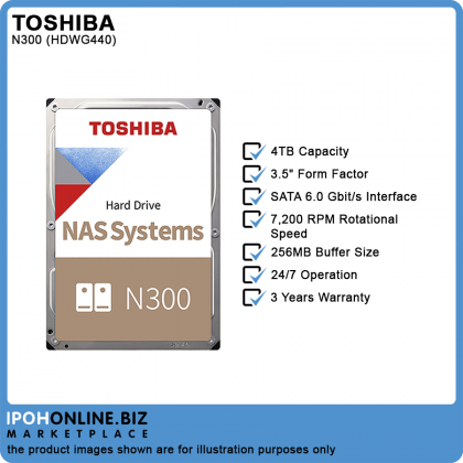 Toshiba N300 HDWG440 4TB 7200RPM 256MB Buffer 3.5" Internal Desktop Server NAS SATA HDD Toshiba N300 HDWG440 4TB 7200RPM 256MB Buffer 3.5" Internal Desktop Server NAS SATA HDD