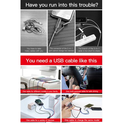 Baseus 4 in1 USB Cable IP+Micro USB+Type-C Ports Cable (1.2M) Baseus 4 in1 USB Cable IP+Micro USB+Type-C Ports Cable (1.2M)