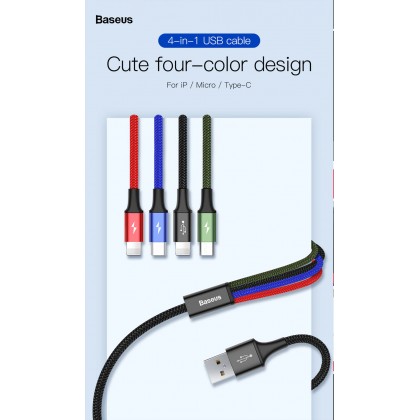 Baseus 4 in1 USB Cable IP+Micro USB+Type-C Ports Cable (1.2M) Baseus 4 in1 USB Cable IP+Micro USB+Type-C Ports Cable (1.2M)