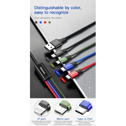 Baseus 4 in1 USB Cable IP+Micro USB+Type-C Ports Cable (1.2M) Baseus 4 in1 USB Cable IP+Micro USB+Type-C Ports Cable (1.2M)