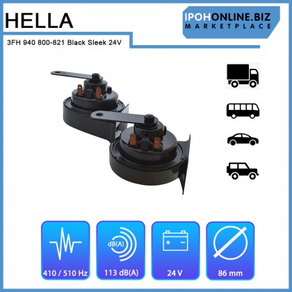 Hella 3FH 940 800-821 Black Sleek 24V Horn Set - 12 / 24PCS