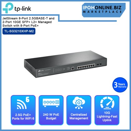TP-Link Omada TL-SG3210XHP-M2 JetStream 8-Port 2.5GBASE-T and 2-Port 10GE SFP+ L2+ Managed Switch with 8-Port PoE+ - 2.5GB & 10GB Network Solutions