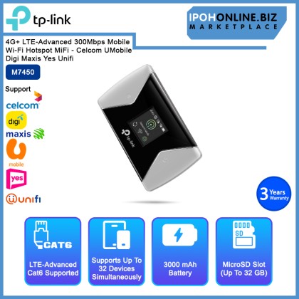 TP-LINK M7450 4G+ LTE-Advanced 300Mbps Mobile Wi-Fi Hotspot MiFi - Celcom UMobile Digi Maxis Yes Unifi