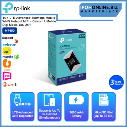 TP-LINK M7450 4G+ LTE-Advanced 300Mbps Mobile Wi-Fi Hotspot MiFi - Celcom UMobile Digi Maxis Yes Unifi