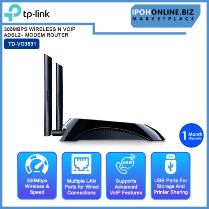 TP-LINK TD-VG3631 300MBPS WIRELESS N VOIP ADSL2+ MODEM ROUTER