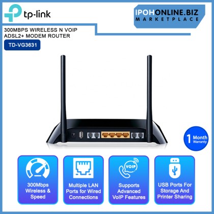 TP-LINK TD-VG3631 300MBPS WIRELESS N VOIP ADSL2+ MODEM ROUTER