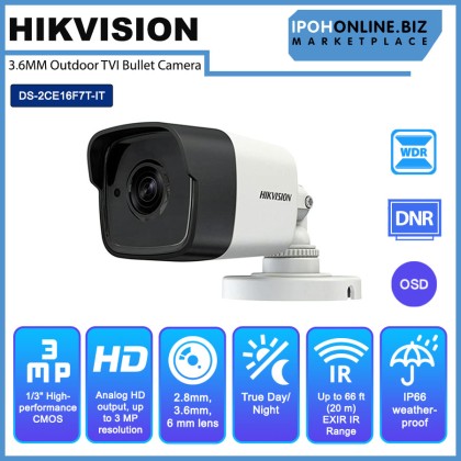 Hikvision DS-2CE16F7T-IT 3MP 3.6mm IP66 WDR EXIR Outdoor TVI Bullet Camera Hikvision DS-2CE16F7T-IT 3MP 3.6mm IP66 WDR EXIR Outdoor TVI Bullet Camera