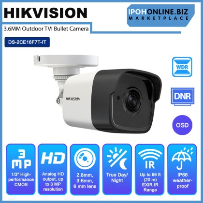 Hikvision DS-2CE16F7T-IT 3MP 3.6mm IP66 WDR EXIR Outdoor TVI Bullet Camera Hikvision DS-2CE16F7T-IT 3MP 3.6mm IP66 WDR EXIR Outdoor TVI Bullet Camera