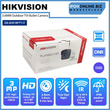 Hikvision DS-2CE16F7T-IT 3MP 3.6mm IP66 WDR EXIR Outdoor TVI Bullet Camera Hikvision DS-2CE16F7T-IT 3MP 3.6mm IP66 WDR EXIR Outdoor TVI Bullet Camera