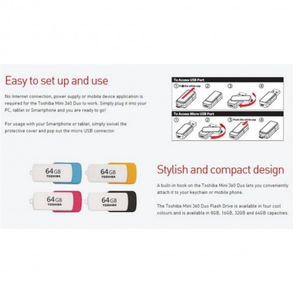 Toshiba USB Flash Drive Mini 360 Duo 32GB OTG (On The Go) Toshiba USB Flash Drive Mini 360 Duo 32GB OTG (On The Go)