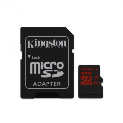 Kingston 32GB microSDHC UHS-I Speed Class 3 U3 4K2K (R90mb/s - W80mb/s) Flash Memory Card with Adapter - SDCA3/32GB
