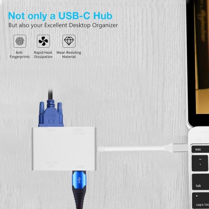 USB-Type C To VGA DVI HDMI & USB Adapter 4 IN 1