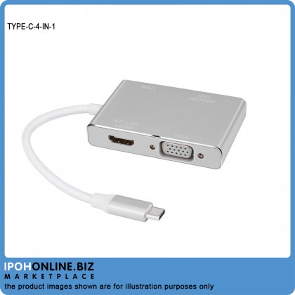 USB-Type C To VGA DVI HDMI & USB Adapter 4 IN 1