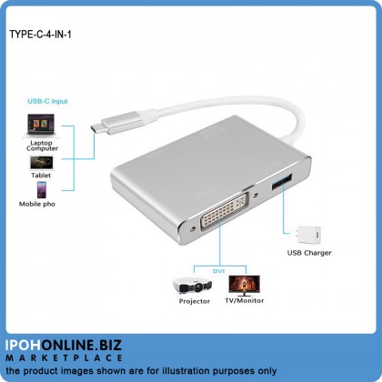 USB-Type C To VGA DVI HDMI & USB Adapter 4 IN 1