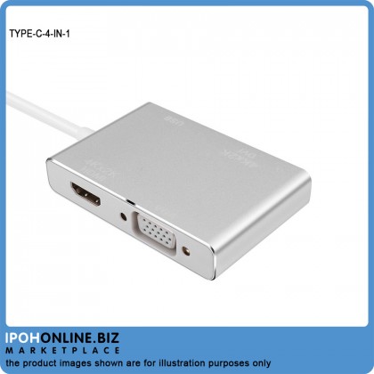 USB-Type C To VGA DVI HDMI & USB Adapter 4 IN 1