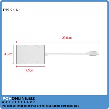 USB-Type C To VGA DVI HDMI & USB Adapter 4 IN 1