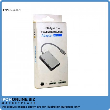 USB-Type C To VGA DVI HDMI & USB Adapter 4 IN 1