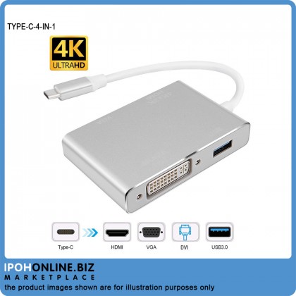 USB-Type C To VGA DVI HDMI & USB Adapter 4 IN 1