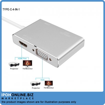 USB-Type C To VGA DVI HDMI & USB Adapter 4 IN 1