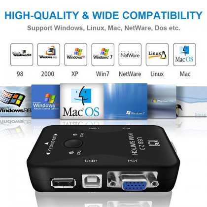 2 Port USB VGA KVM Switch Box For Mouse Keyboard Monitor Sharing Computer